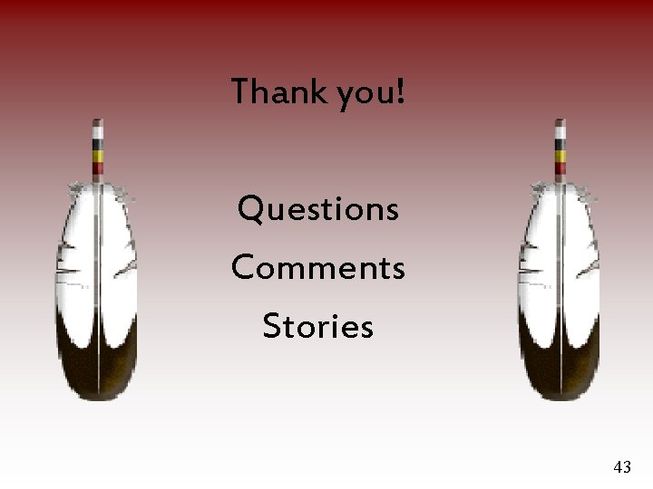 Thank you! Questions Comments Stories 43 