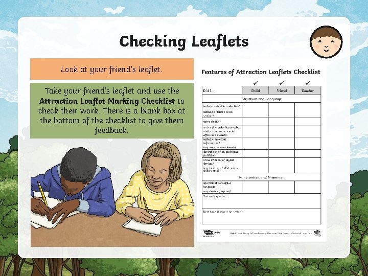 Checking Leaflets Look at your friend’s leaflet. Take your friend’s leaflet and use the