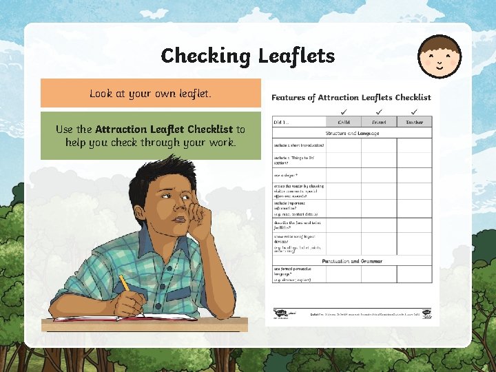 Checking Leaflets Look at your own leaflet. Use the Attraction Leaflet Checklist to help