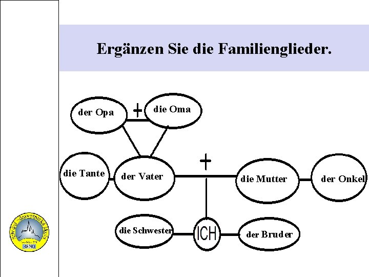 Ergänzen Sie die Familienglieder. der Opa die Tante die Oma der Vater die Schwester