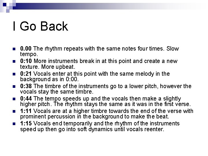 I Go Back n n n n 0. 00 The rhythm repeats with the
