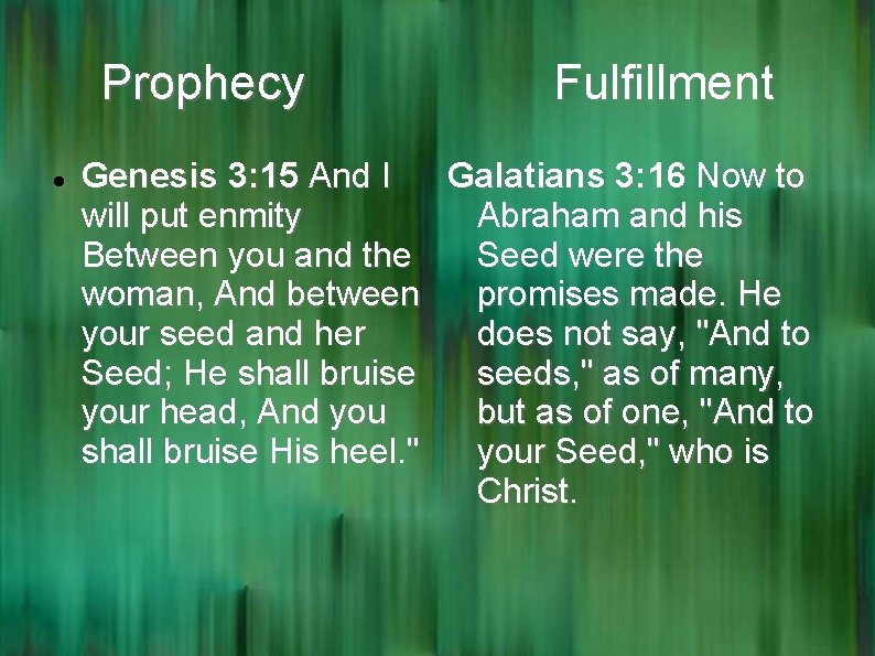 Prophecy Fulfillment Genesis 3: 15 And I Galatians 3: 16 Now to will put