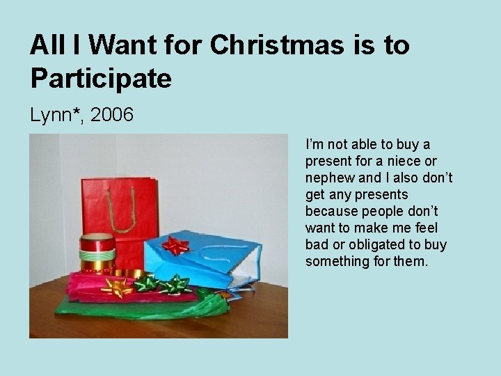 All I Want for Christmas is to Participate Lynn*, 2006 I’m not able to