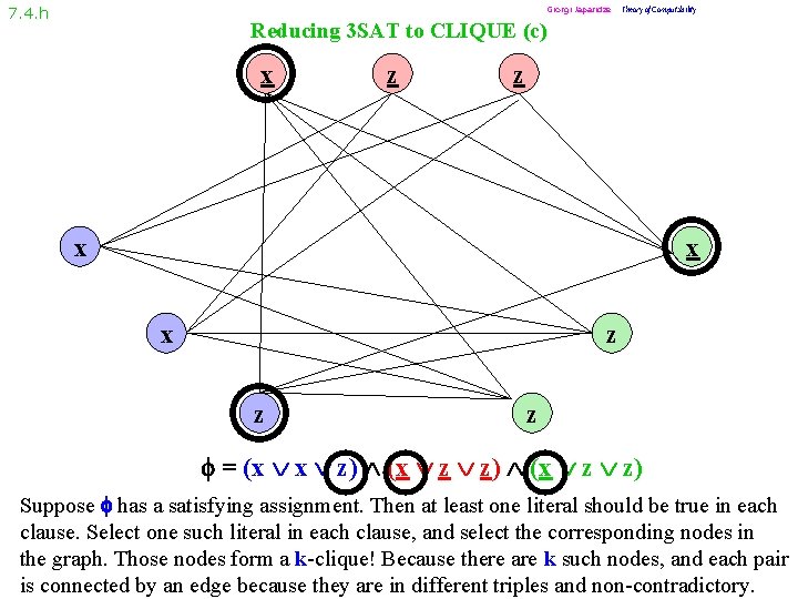 7. 4. h Giorgi Japaridze Theory of Computability Reducing 3 SAT to CLIQUE (c)