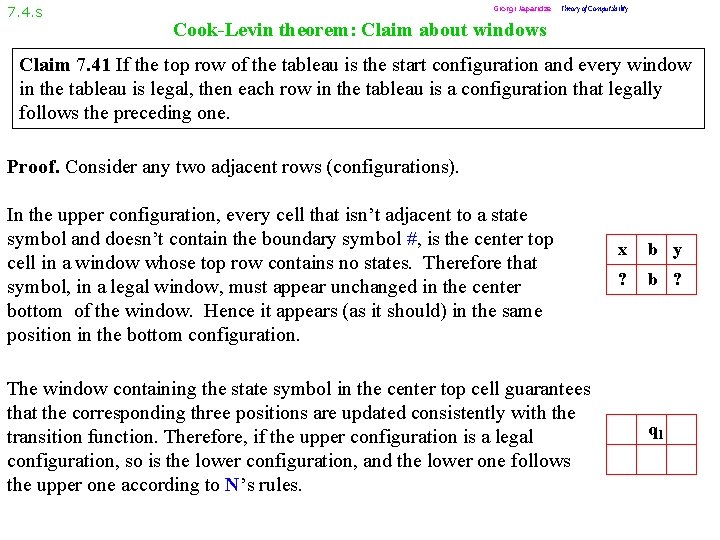 7. 4. s Giorgi Japaridze Theory of Computability Cook-Levin theorem: Claim about windows Claim