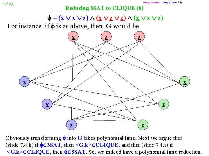 7. 4. g Giorgi Japaridze Theory of Computability Reducing 3 SAT to CLIQUE (b)