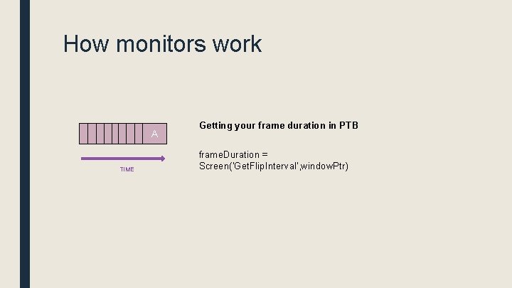 How monitors work A A AA A TIME Getting your frame duration in PTB