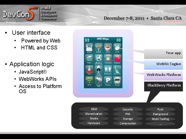 • User interface • Powered by Web • HTML and CSS Your app • User interface • Powered by Web • HTML and CSS Your app
