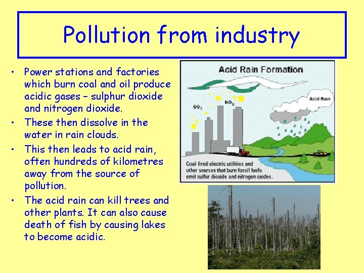 Pollution from industry • Power stations and factories which burn coal and oil produce