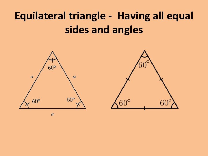Equilateral triangle - Having all equal sides and angles 
