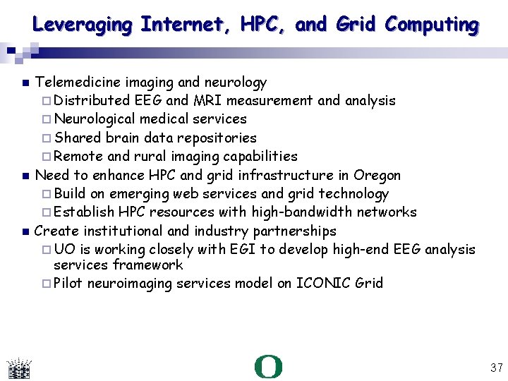 Leveraging Internet, HPC, and Grid Computing Telemedicine imaging and neurology Distributed EEG and MRI