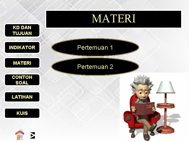 KD DAN TUJUAN INDIKATOR MATERI CONTOH SOAL LATIHAN KUIS MATERI Pertemuan 1 Pertemuan 2