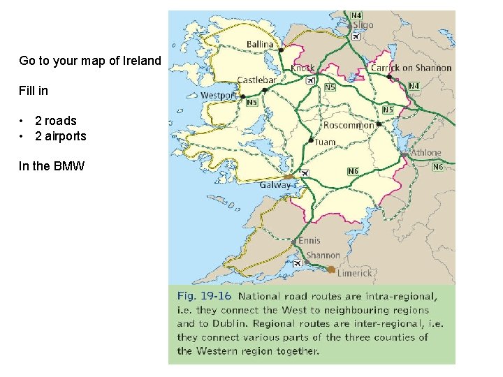 Go to your map of Ireland Fill in • 2 roads • 2 airports