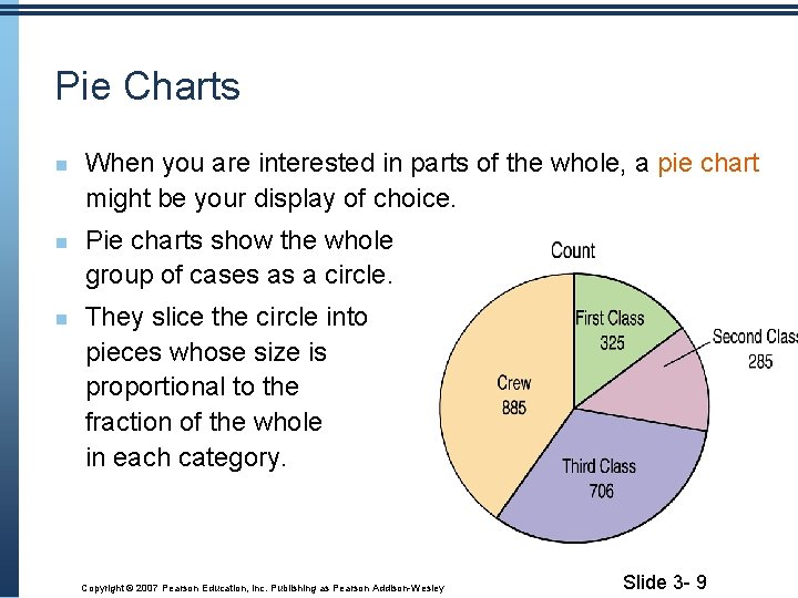 Pie Charts When you are interested in parts of the whole, a pie chart