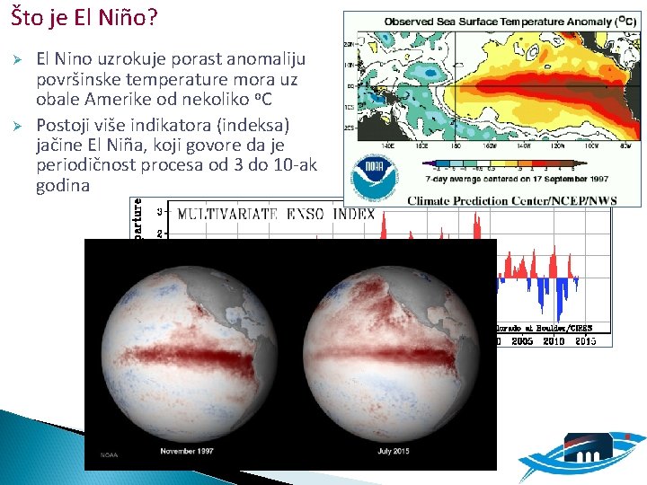 Što je El Niño? Ø Ø El Nino uzrokuje porast anomaliju površinske temperature mora