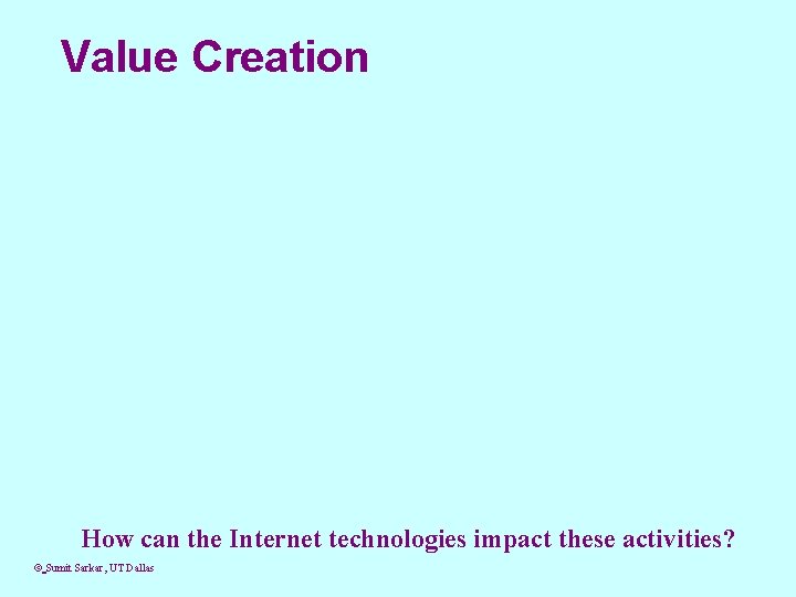 Value Creation How can the Internet technologies impact these activities? © Sumit Sarkar, UT