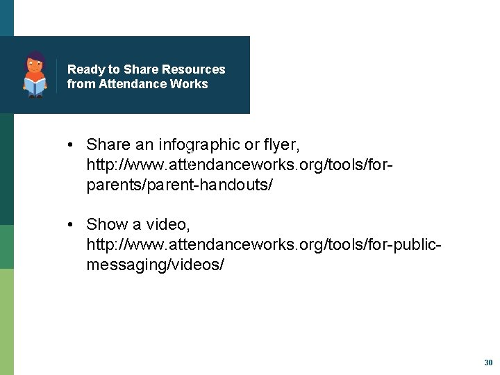 Ready to Share Resources from Attendance Works • Share an infographic or flyer, http: