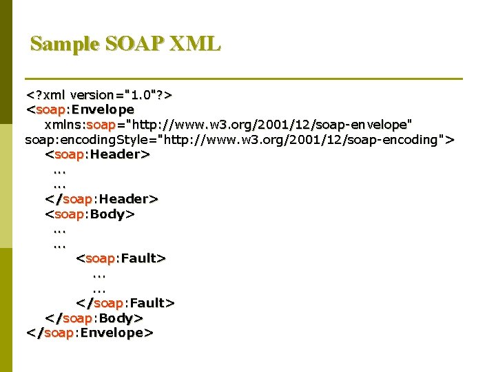 Sample SOAP XML <? xml version="1. 0"? > <soap: Envelope xmlns: soap="http: //www. w