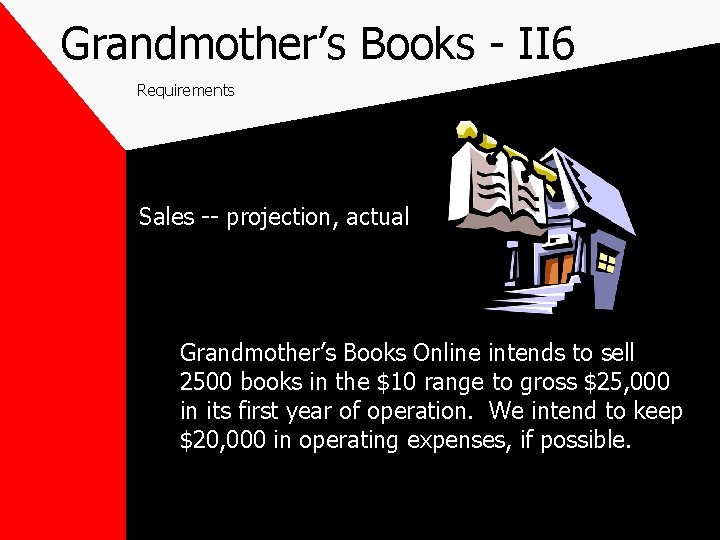 Grandmother’s Books - II 6 Requirements Sales -- projection, actual Grandmother’s Books Online intends