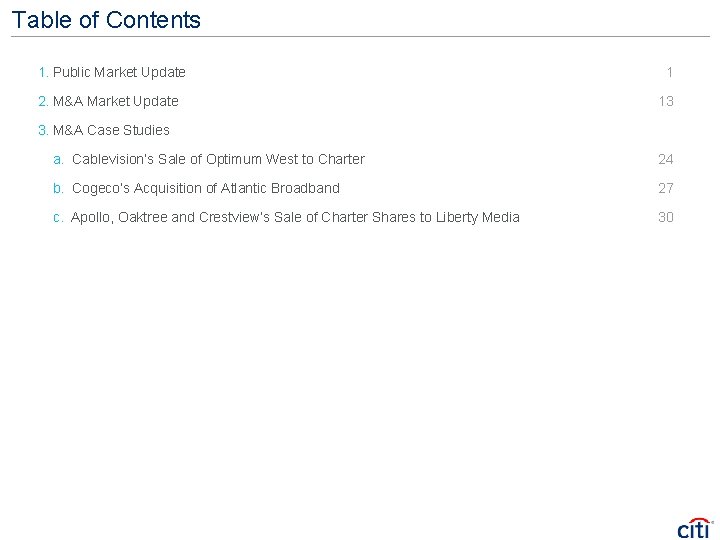 Table of Contents 1. Public Market Update 1 2. M&A Market Update 13 3.