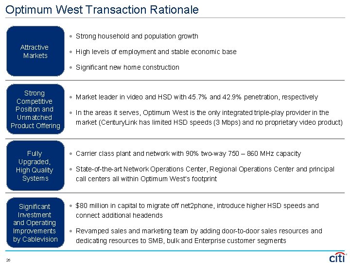 Optimum West Transaction Rationale · Strong household and population growth Attractive Markets · High
