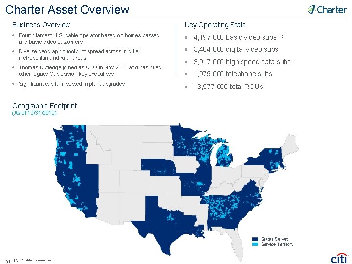 Charter Asset Overview Business Overview Key Operating Stats · Fourth largest U. S. cable