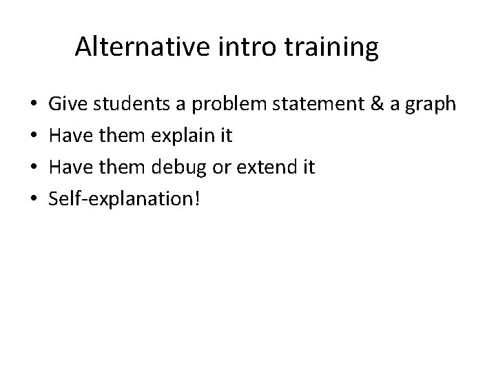 Alternative intro training • • Give students a problem statement & a graph Have