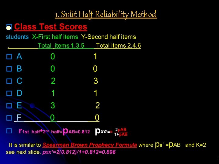1. Split Half Reliability Method l 1 7 