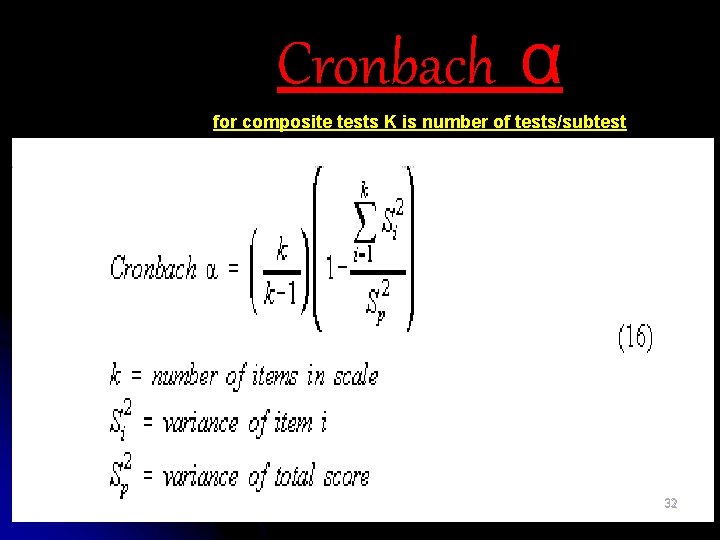 Cronbach α for composite tests K is number of tests/subtest 32 