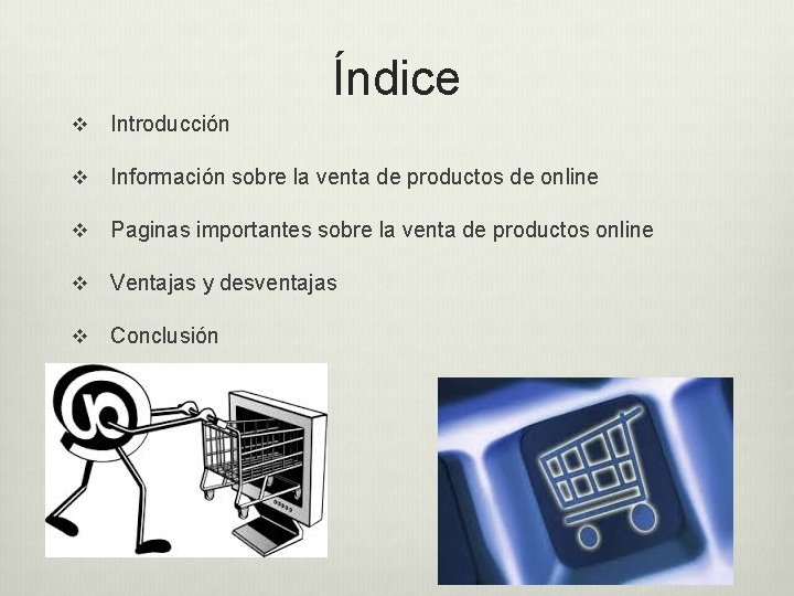 Índice v Introducción v Información sobre la venta de productos de online v Paginas