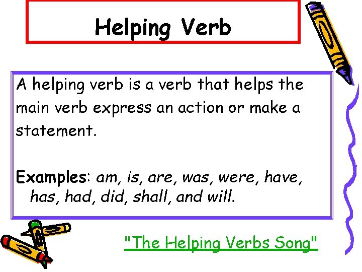 Helping Verb A helping verb is a verb that helps the main verb express