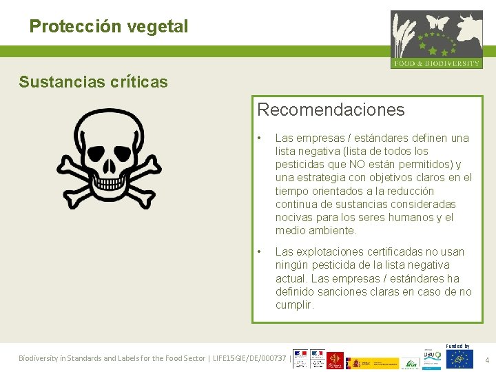 Protección vegetal Sustancias críticas Recomendaciones • Las empresas / estándares definen una lista negativa