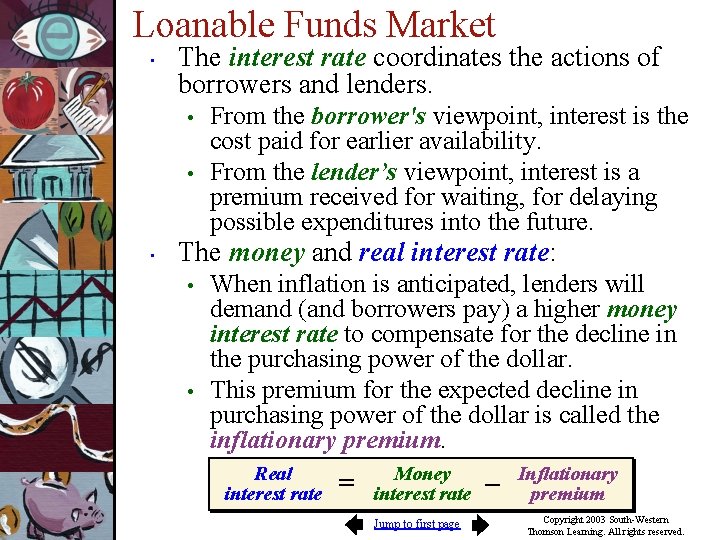 Loanable Funds Market • The interest rate coordinates the actions of borrowers and lenders.