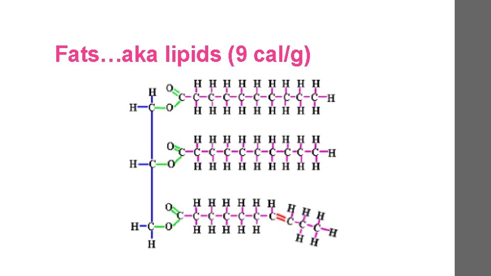Fats…aka lipids (9 cal/g) 