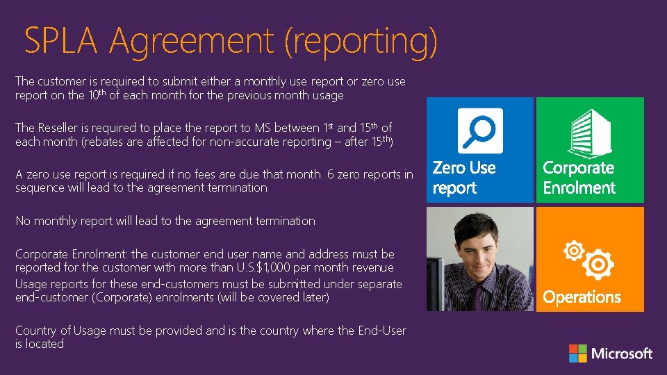 SPLA Agreement (reporting) The customer is required to submit either a monthly use report