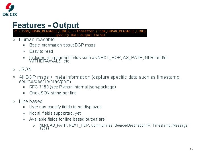Features - Output » Human readable » Basic information about BGP msgs » Easy