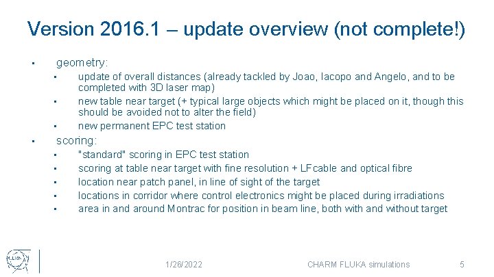 Version 2016. 1 – update overview (not complete!) • geometry: • • update of