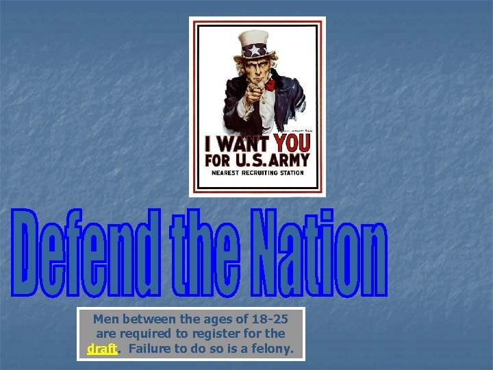 Men between the ages of 18 -25 are required to register for the draft.