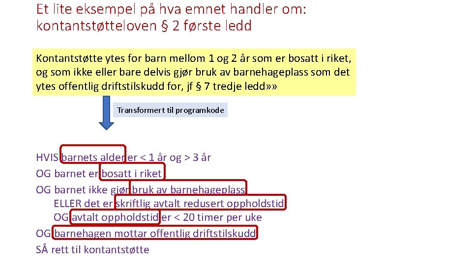 Et lite eksempel på hva emnet handler om: kontantstøtteloven § 2 første ledd Kontantstøtte