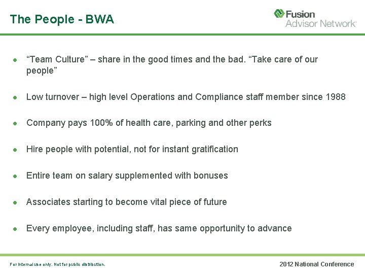 The People - BWA “Team Culture” – share in the good times and the