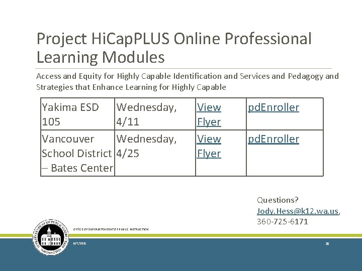 Project Hi. Cap. PLUS Online Professional Learning Modules Access and Equity for Highly Capable