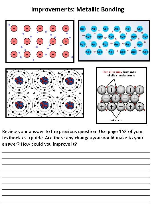 Improvements: Metallic Bonding Review your answer to the previous question. Use page 153 of