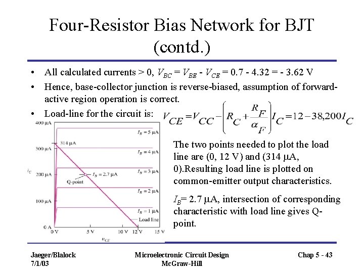 Four-Resistor Bias Network for BJT (contd. ) • All calculated currents > 0, VBC