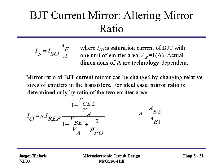 BJT Current Mirror: Altering Mirror Ratio where ISO is saturation current of BJT with