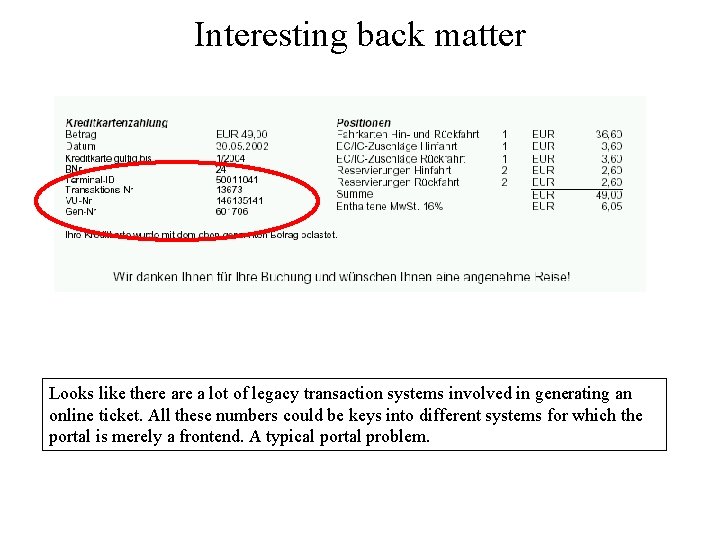 Interesting back matter Looks like there a lot of legacy transaction systems involved in