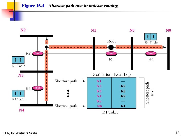 Figure 15. 4 TCP/IP Protocol Suite Shortest path tree in unicast routing 12 