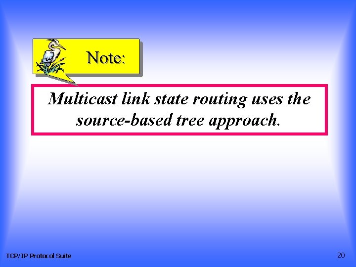Note: Multicast link state routing uses the source-based tree approach. TCP/IP Protocol Suite 20
