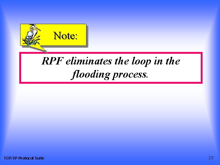 Note: RPF eliminates the loop in the flooding process. TCP/IP Protocol Suite 23 