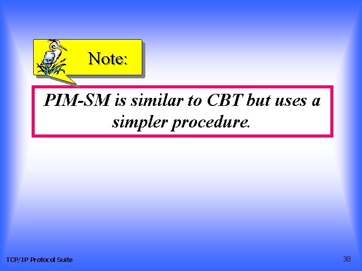 Note: PIM-SM is similar to CBT but uses a simpler procedure. TCP/IP Protocol Suite Note: PIM-SM is similar to CBT but uses a simpler procedure. TCP/IP Protocol Suite
