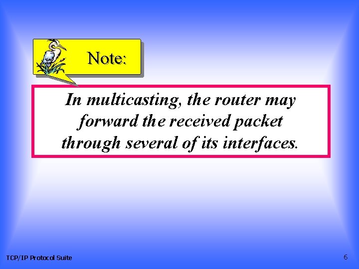 Note: In multicasting, the router may forward the received packet through several of its Note: In multicasting, the router may forward the received packet through several of its